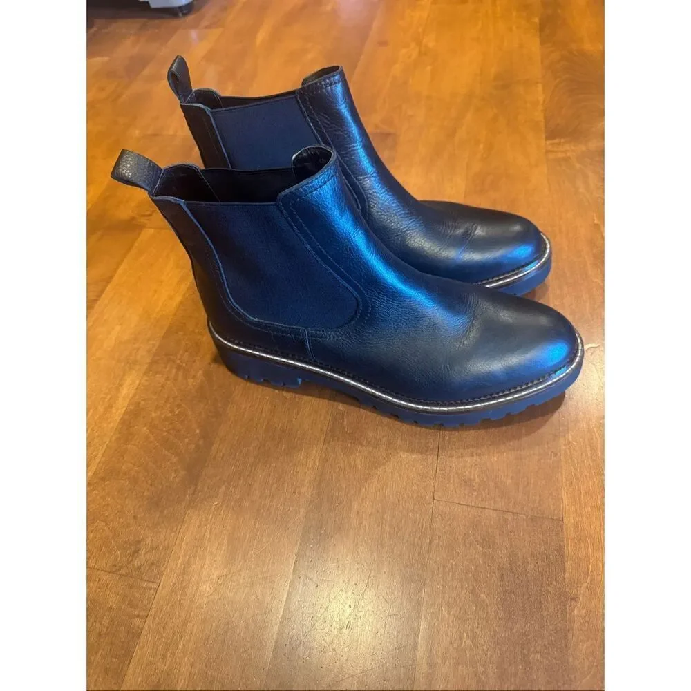 Caslon Womens Chelsea Boots Size 9.5 Black Leather Lug Sole Water Resistant Ankl